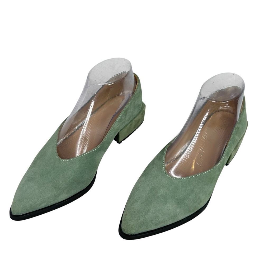 Frank And Oak Suede Pumps Womens 7.5 Sage Green Pointed Toe Block Heel Portugal